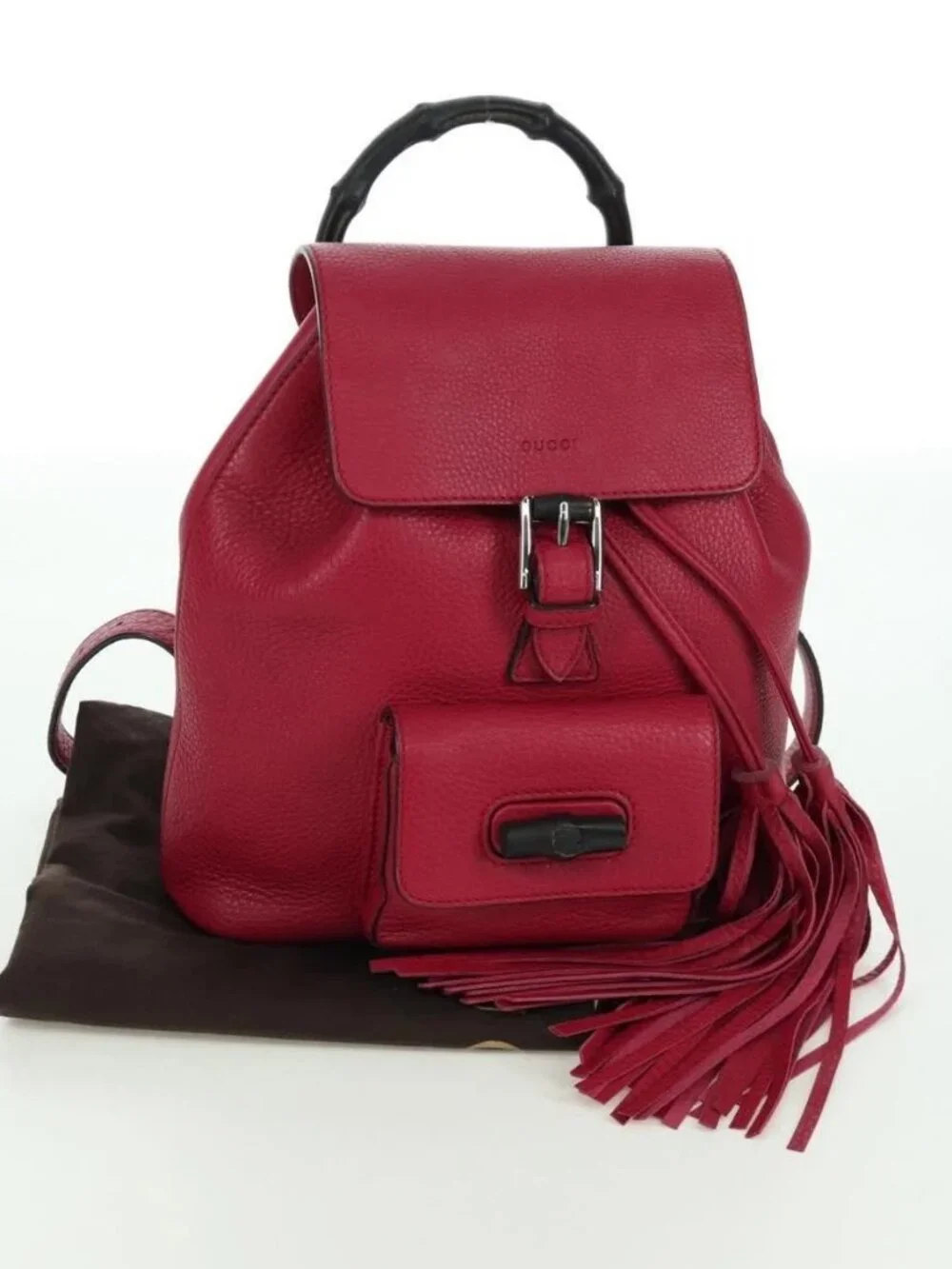 GUCCI Bamboo Backpack Leather Pink Silver 387149 Auth 171479V